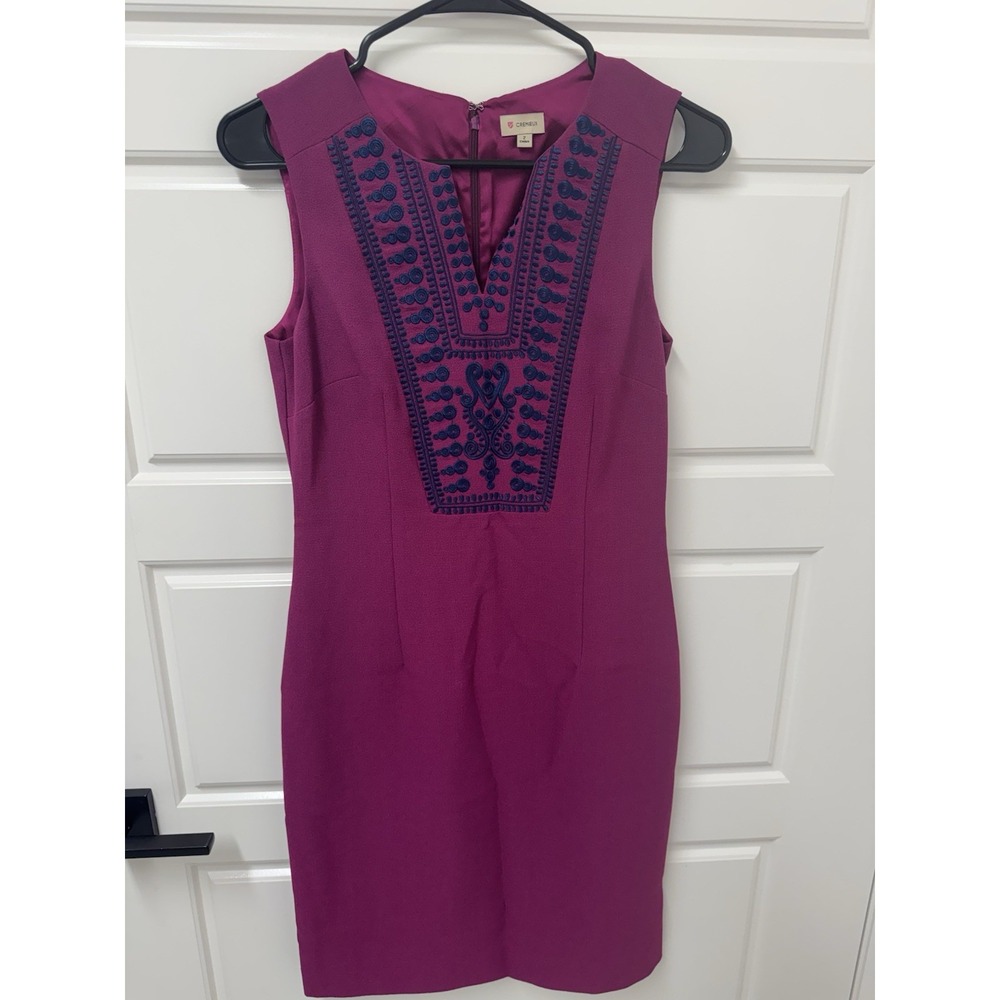 Cremieux Women Magenta Purple Embroidered V-Neck Sleeveless Sheath Dress Size 2